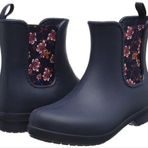 Crocs Blue Ankle Rain Boots Floral